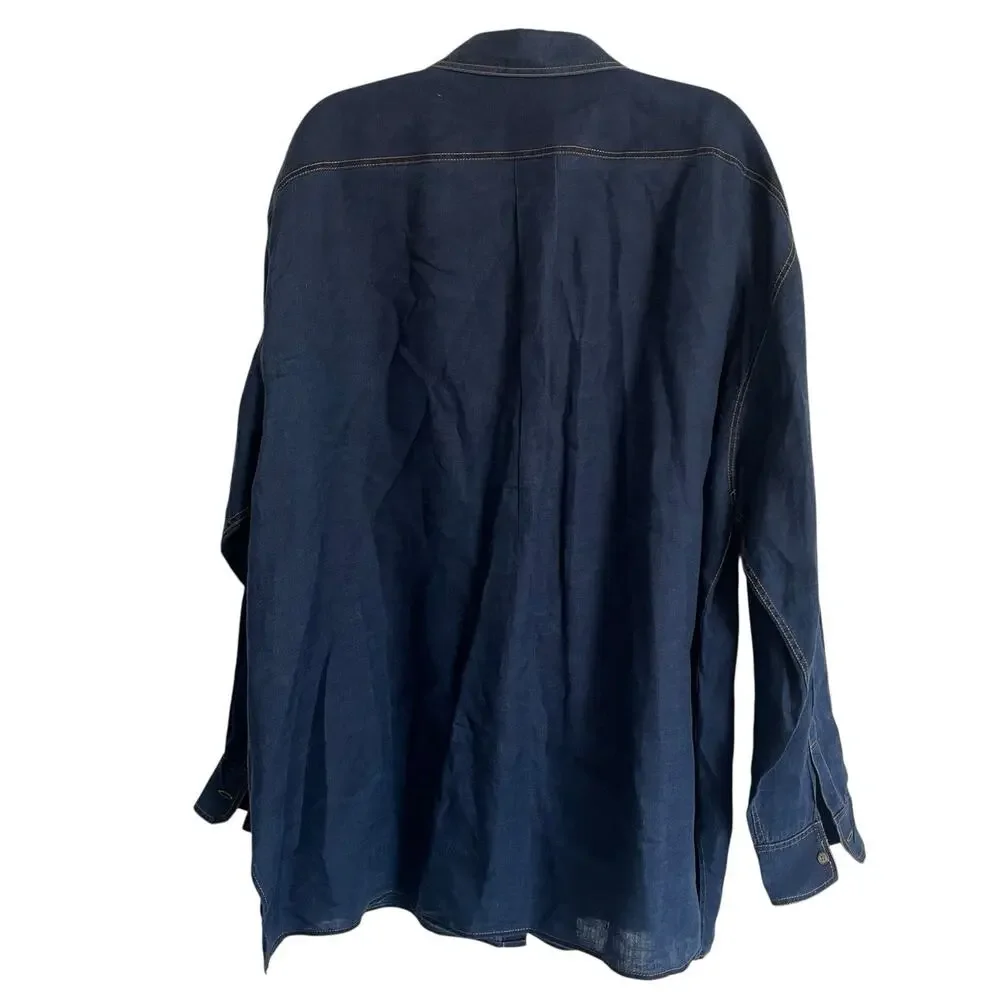 Lafayette 148 Linen Shirt Top Women Size XL Oversized Blue Denim Look Everson - Picture 9 of 14